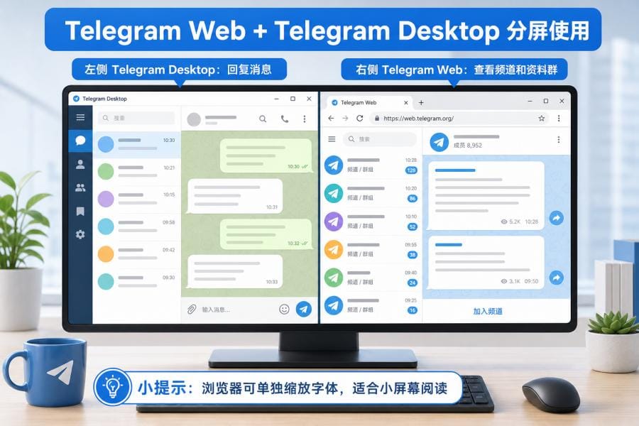 Telegram Web 和桌面版分屏使用