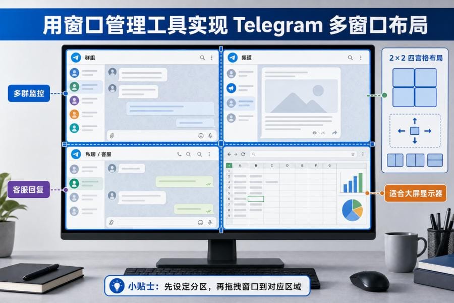 窗口管理工具实现 Telegram 多窗口布局