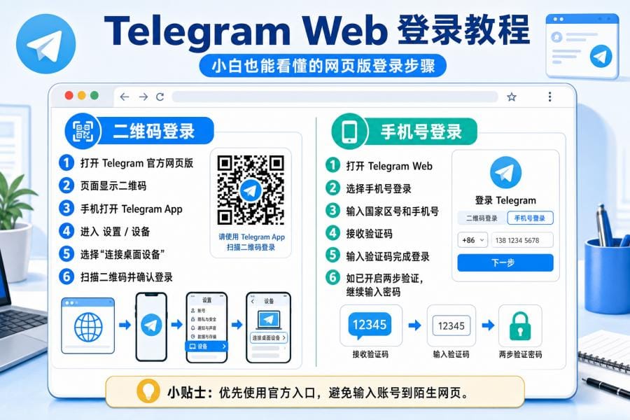Telegram Web 二维码和手机号登录