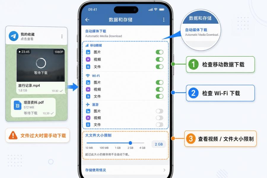 纸飞机无法下载怎么办?文件和视频一直等待下载的解决方法 配图 2