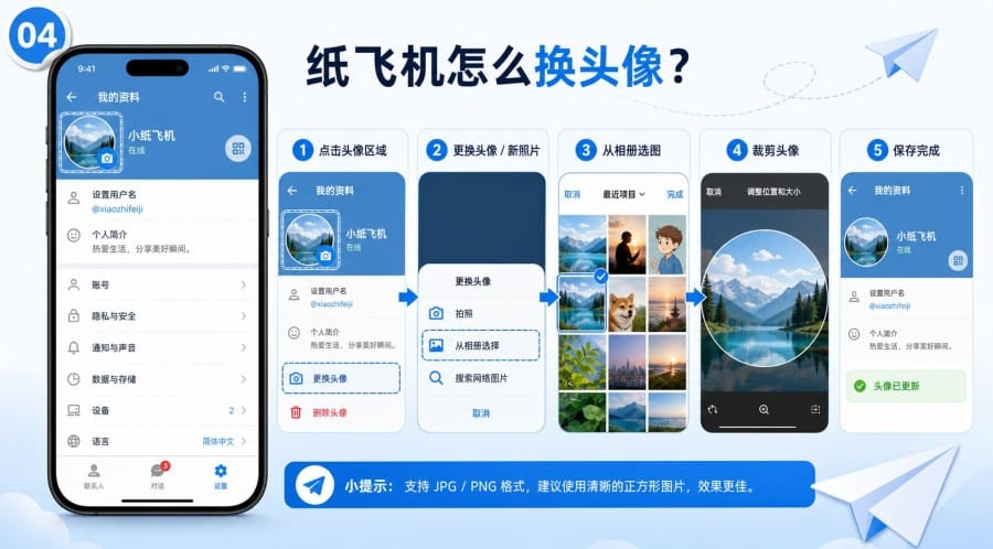 纸飞机怎么设置头像和昵称?个人资料修改教程 第 4 张正文图