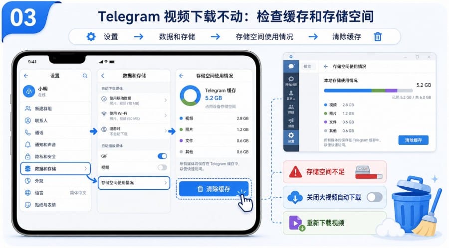 纸飞机视频加载失败怎么办?Telegram 视频一直转圈、黑屏的排查方法 - 配图 2