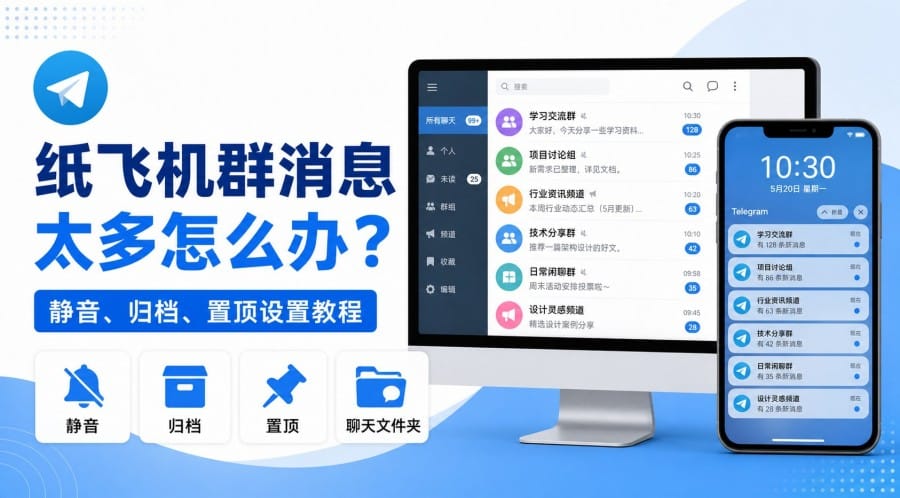 纸飞机群消息太多怎么办?免打扰、归档和置顶设置教程