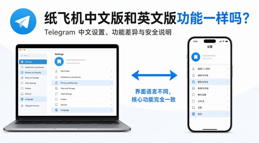 纸飞机中文版和英文版功能一样吗?Telegram 中文设置与区别